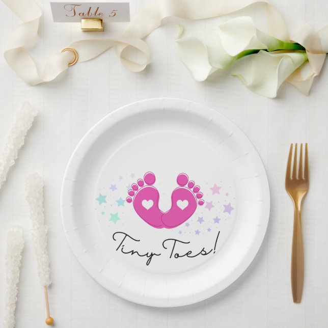Assiettes En Carton Fête de Bébé Rose Petits Pieds (Mariage)