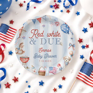 Assiettes En Carton Fête de Bébé Rouge Blanc et À Venir
