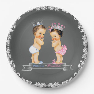 Assiettes En Carton Fête de bébé sur tableau noir Prince Princesse Bru