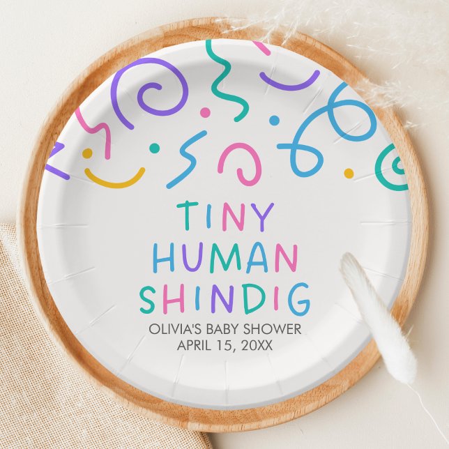 Assiettes En Carton Fête de bébé Tiny Human (Retro Tiny Human Shindig Baby Shower Paper Plate)