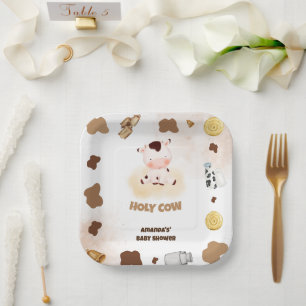 Assiettes En Carton Fête de bébé vache sacrée à la ferme