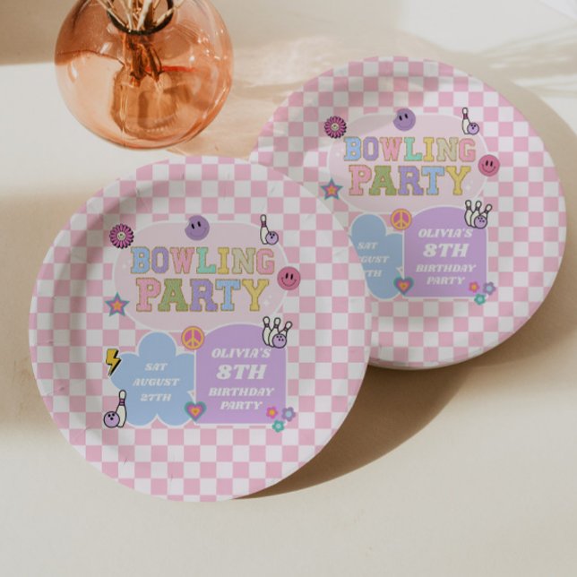 Assiettes En Carton Fête de Bowling Prépa Varsity Patch Fête d'anniver (Créateur téléchargé)