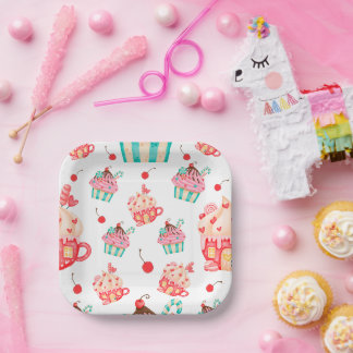 Assiettes En Carton fête de célébration des bonbons de cupcake