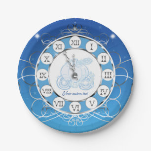 Assiettes En Carton Fête de Cendrillon presque minuit argent et bleu