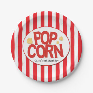Assiettes En Carton Fête de cinéma rayée rouge et blanc Popcorn