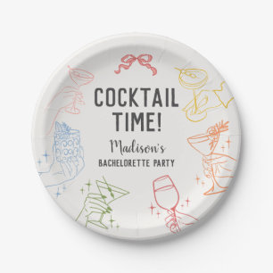 Assiettes En Carton Fête de cocktails colorés Rétro enterrement de vie