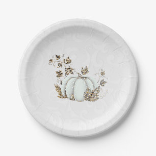 Assiettes En Carton Fête de conte de fées citrouille blanche dorée de 