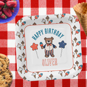 Assiettes En Carton Fête de crème glacée rouge blanc et bleu Anniversa