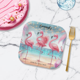Assiettes En Carton Fête de danse flamant rose et célébration d'annive