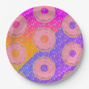 Assiettes En Carton Fête de Donuts avec Néon en dégradé et Paillettes