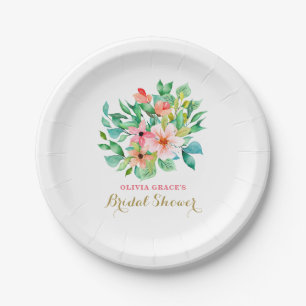 Assiettes En Carton Fête de douche de mariée florale tropicale de plag