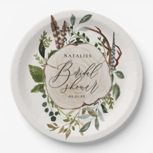 Assiettes En Carton Fête de douche nuptiale en tranches de bois rusti