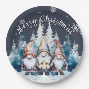 Assiettes En Carton Fête de famille de Noël fantastique Gnome Bleu