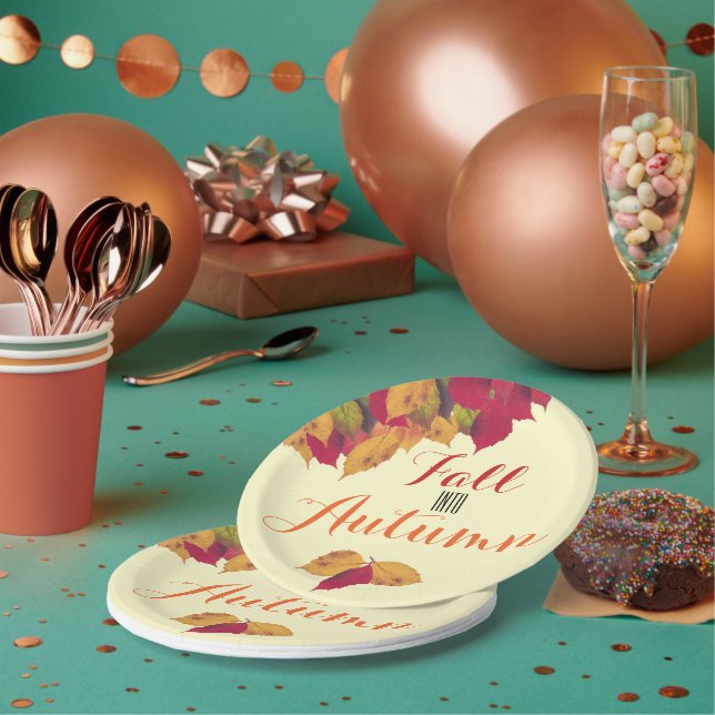Assiettes En Carton Fête de fête Automne Automne Feuilles saisonniers (Multi)