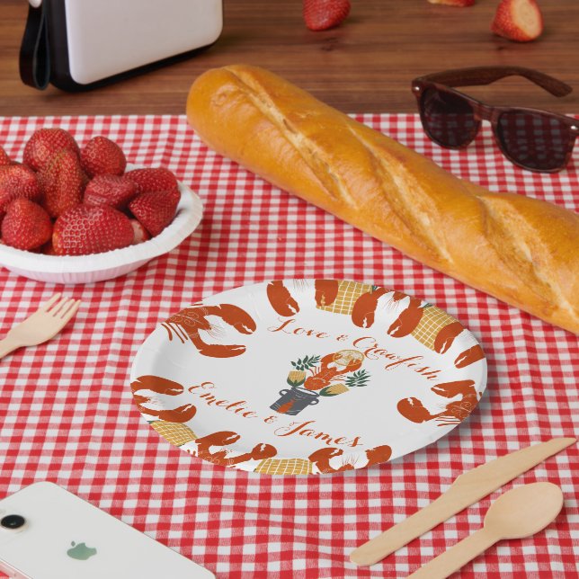 Assiettes En Carton Fête de fiançailles au crabe - Amour et écrevisses (Pique-nique)