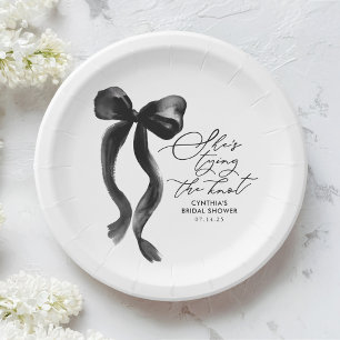 Assiettes En Carton Fête de Fiançailles Black Bow Elle Noue le Nœud