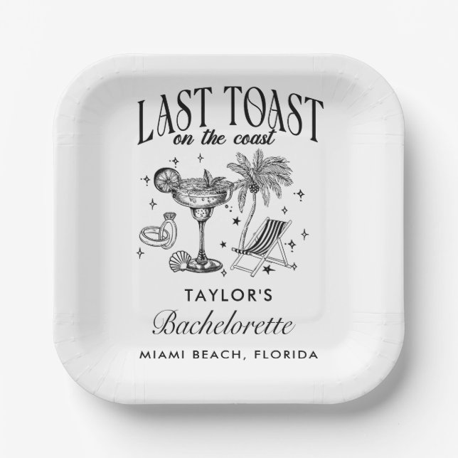 Assiettes En Carton Fête de Fiançailles de la Côte Moderne Cocktail No (Recto)