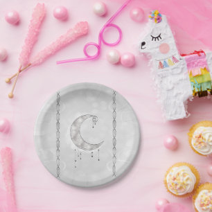 Assiettes En Carton Fête de fiançailles du croissant de lune étoilé bl