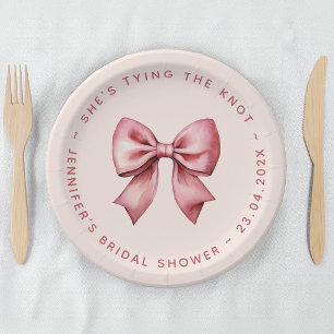 Assiettes En Carton Fête de Fiançailles Rose Ruban Rouge Elle se Marie