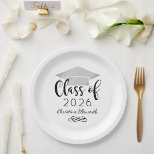 Assiettes En Carton Fête de fin d'études élégante en écriture argentée