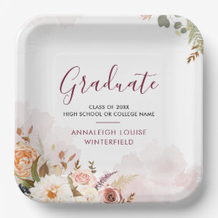 Assiettes En Carton Fête de fin d'études élégante Fleurs en fleurs Fêt