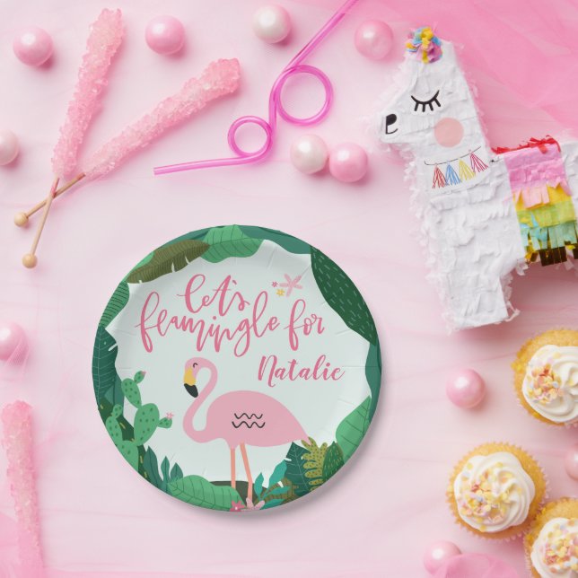 Assiettes En Carton Fête de flamant tropical (Fête)