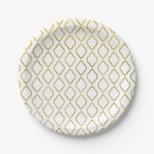 Assiettes En Carton Fête de glam marocaine arabe or et blanc