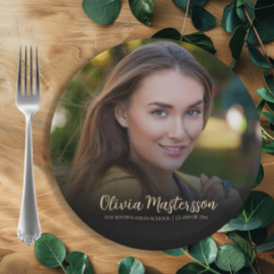 Assiettes En Carton Fête de graduation Black Gold Photo