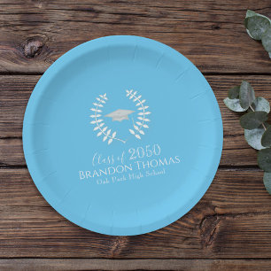 Assiettes En Carton Fête de graduation Bleu clair Personnalisé
