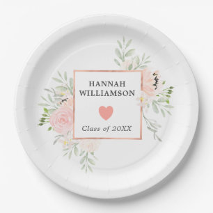 Assiettes En Carton Fête de graduation Blush Rose Rose Floral