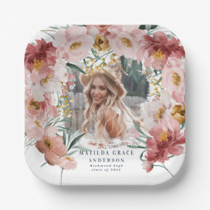 Assiettes En Carton Fête de graduation de la photo florale de poule ro