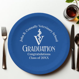 Assiettes En Carton Fête de graduation de l'école vétérinaire bleue pe