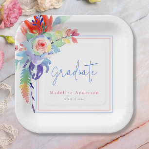 Assiettes En Carton Fête de graduation florale colorée moderne