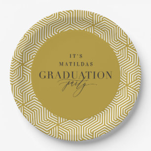 Assiettes En Carton Fête de graduation géométrique et script moderne