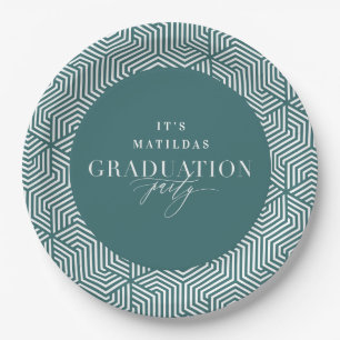 Assiettes En Carton Fête de graduation géométrique et script moderne