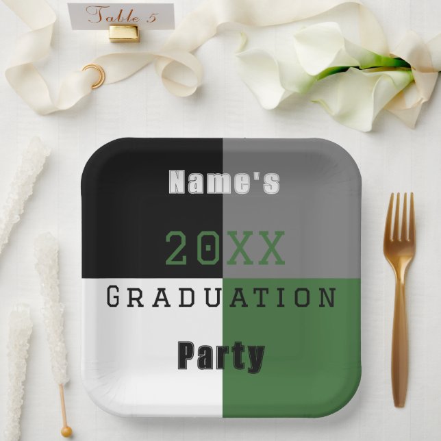 Assiettes En Carton Fête de graduation personnalisée en noir et blanc  (Mariage)