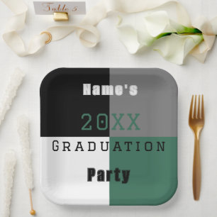 Assiettes En Carton Fête de graduation personnalisée en noir et blanc 