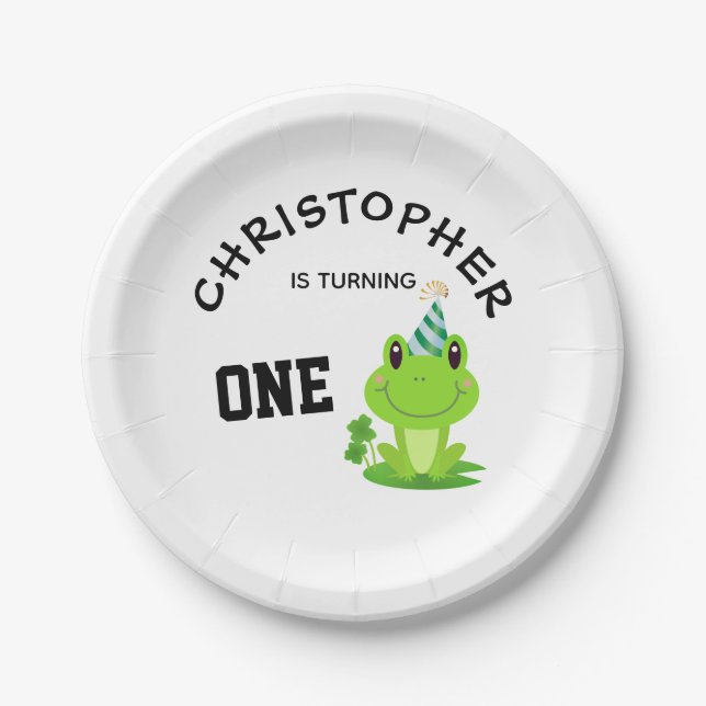 Assiettes En Carton Fête de grenouille Premier anniversaire marécage v (Devant)