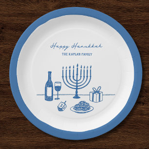 Assiettes En Carton Fête de Hanukkah Tendance Dessinée à la Main avec