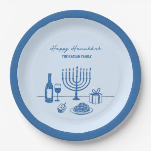 Assiettes En Carton Fête de Hanukkah Tendance Dessinée à la Main avec
