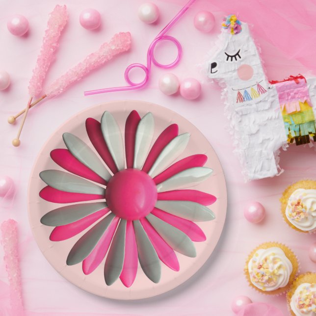 Assiettes En Carton Fête de jardin de printemps fleuri rétro rose MOD (Fête)