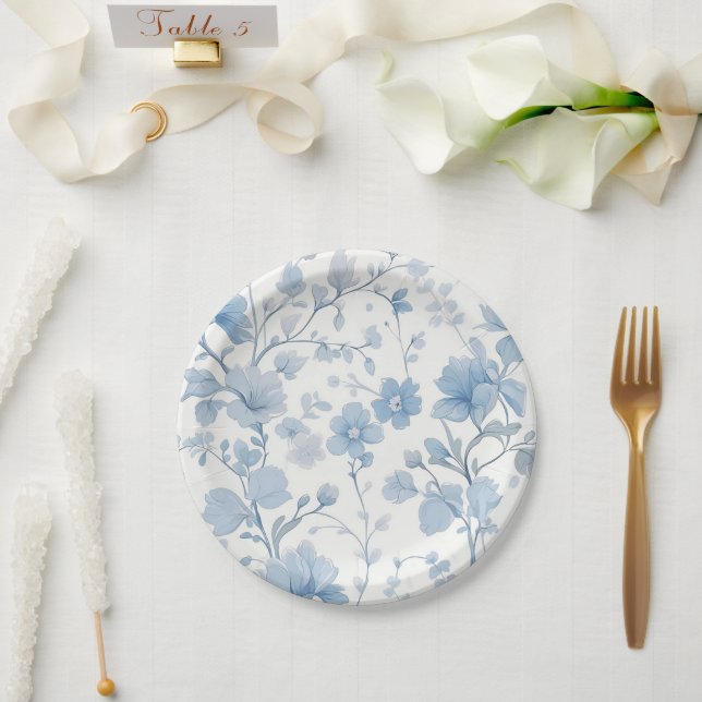 Assiettes En Carton Fête de jardin fantaisiste élégante aux fleurs ble (Mariage)