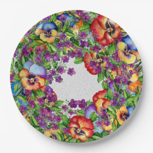 Assiettes En Carton Fête de Jardin Jolies Pensées