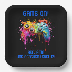 Assiettes En Carton Fête de jeu vidéo Boy Gamer Bleu