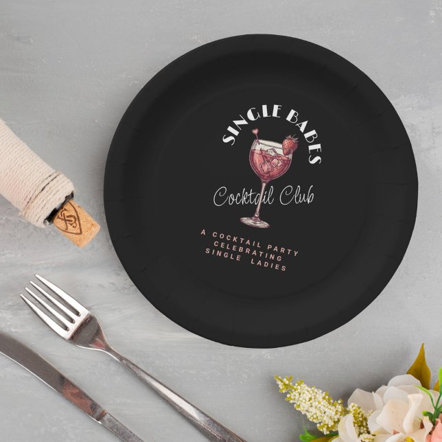 Assiettes En Carton Fête de la Galentine en solo pour les filles Cockt (Créateur téléchargé)