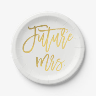Assiettes En Carton Fête de la mariée moderne de future feuille d'or