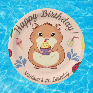 Assiettes En Carton Fête de la piscine d'anniversaire de Hamster