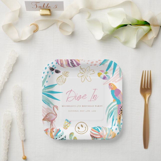Assiettes En Carton Fête de la piscine tropicale Anniversaire (Mariage)