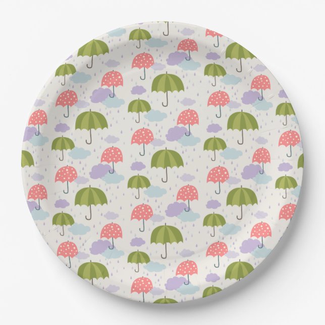 Assiettes En Carton Fête de la pluie d'automne avec Motif parapluie (Devant)
