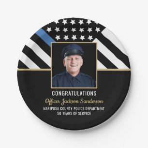 Assiettes En Carton Fête de la retraite de la police Mince ligne bleue